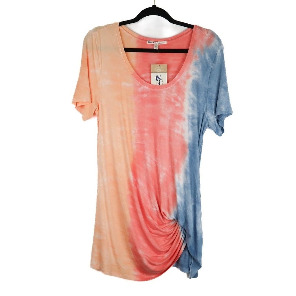 Seven7 Womens T-Shirt M Pink‎ Blue Stretch Western Tie Dye Boho Cowgirl Festival
